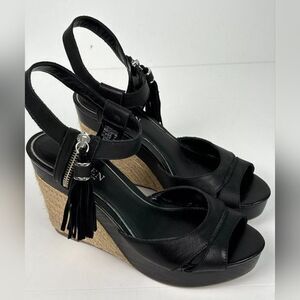 Lauren Ralph Lauren Black Espadrille Wedge Gwen Sandals Shoes 8.5
